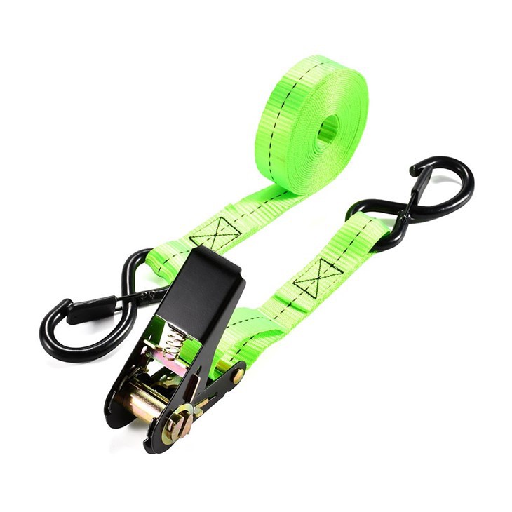 Polyester Black E Coating Ratchet Strap With Safety Latch S Hooks