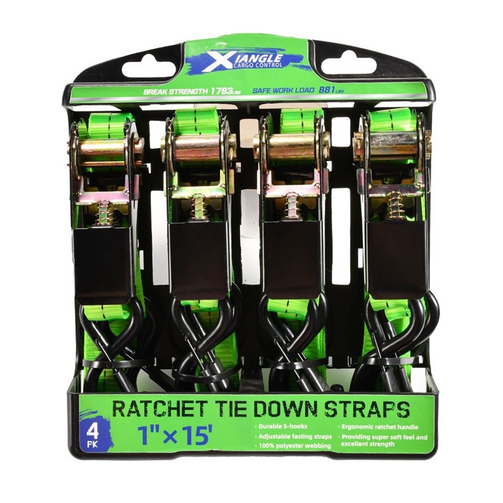 Polyester Black E Coating Ratchet Strap With Safety Latch S Hooks