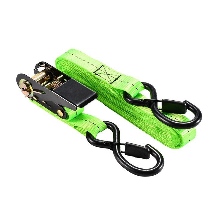 Polyester Black E Coating Ratchet Strap With Safety Latch S Hooks